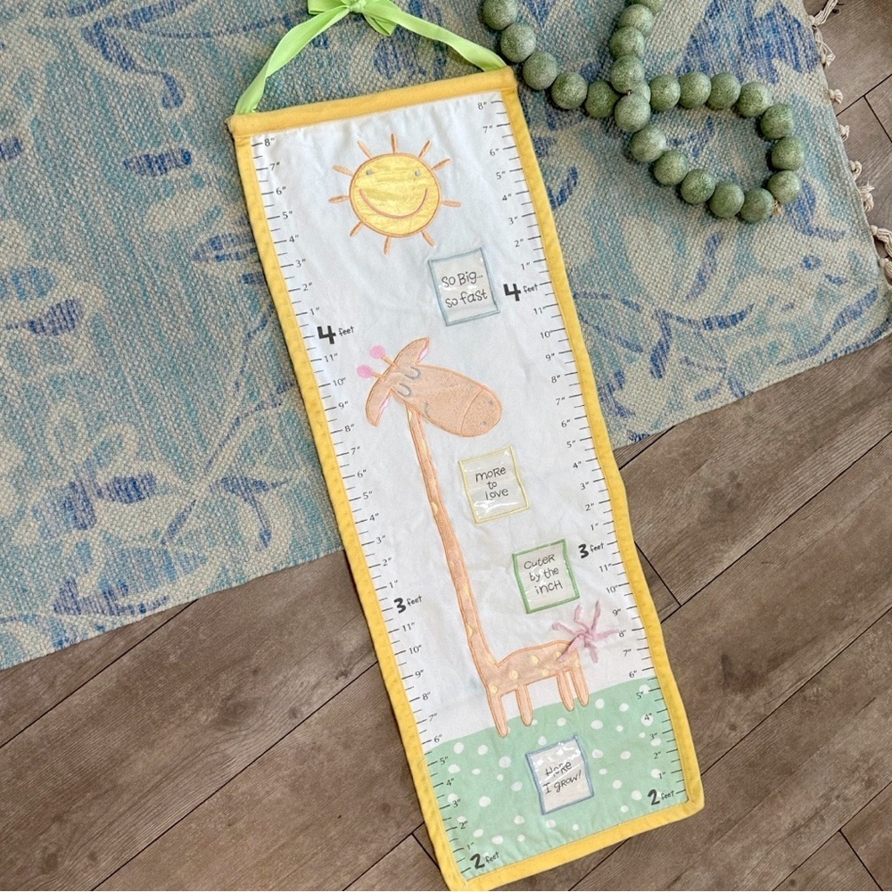 Vintage Children’s Giraffe Height Growth Chart with Yellow Trim Wall Hanging